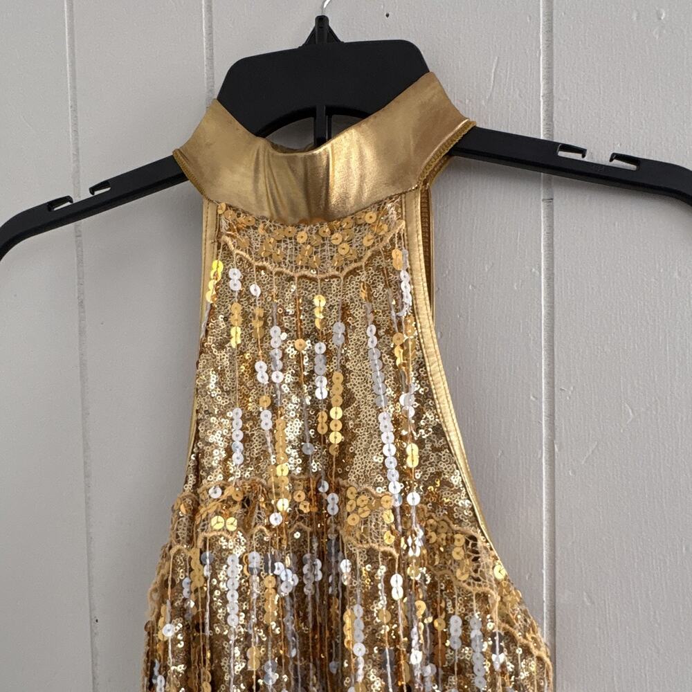 Women’s Weissman Gold And Silver Dance Costume Size XL Sequins Halter Style - Picture 5 of 10